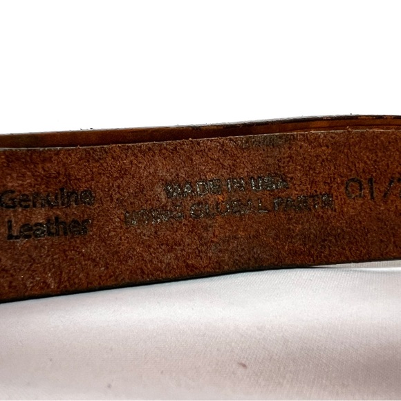 Tony Lama Western Tooled Leather Belt Longhorn Buckle Made in USA Size 26 main image 7